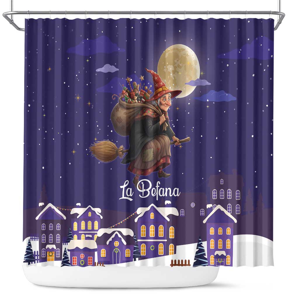 Italy Christmas Shower Curtain La Befana Flying Over Winter Night - Wonder Print Shop