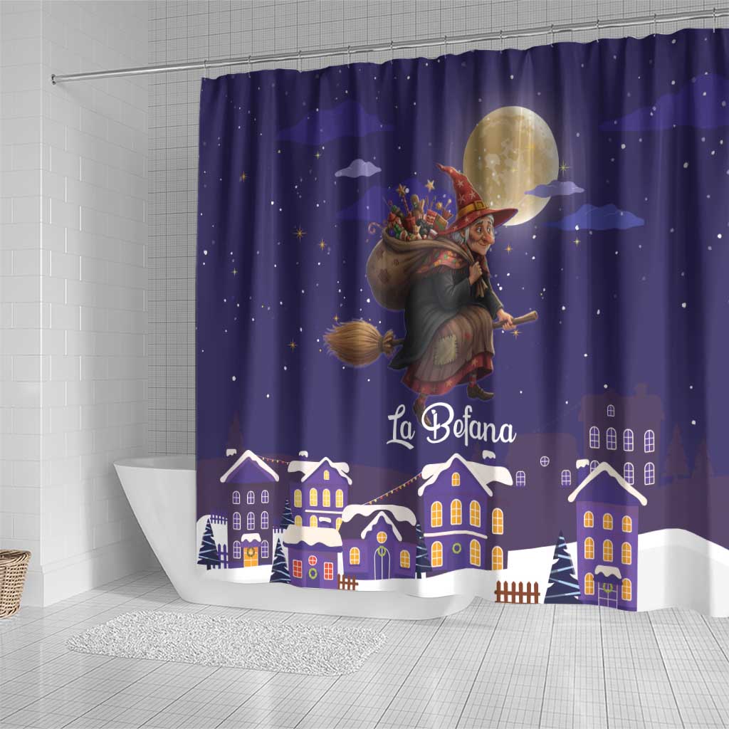 Italy Christmas Shower Curtain La Befana Flying Over Winter Night - Wonder Print Shop