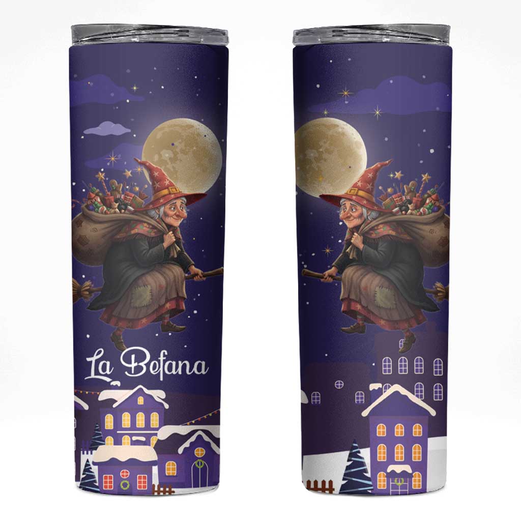 Italy Christmas Skinny Tumbler La Befana Flying Over Winter Night - Wonder Print Shop