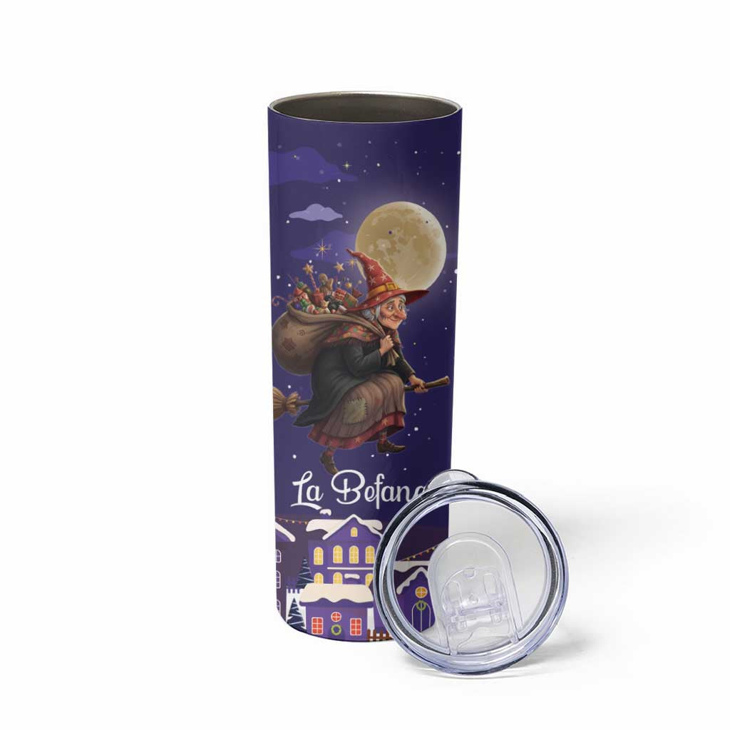 Italy Christmas Skinny Tumbler La Befana Flying Over Winter Night - Wonder Print Shop