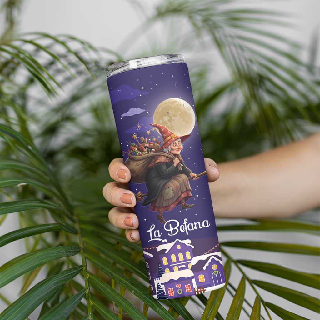 Italy Christmas Skinny Tumbler La Befana Flying Over Winter Night - Wonder Print Shop