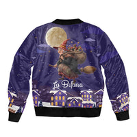 Italy Christmas Sleeve Zip Bomber Jacket La Befana Flying Over Winter Night - Wonder Print Shop