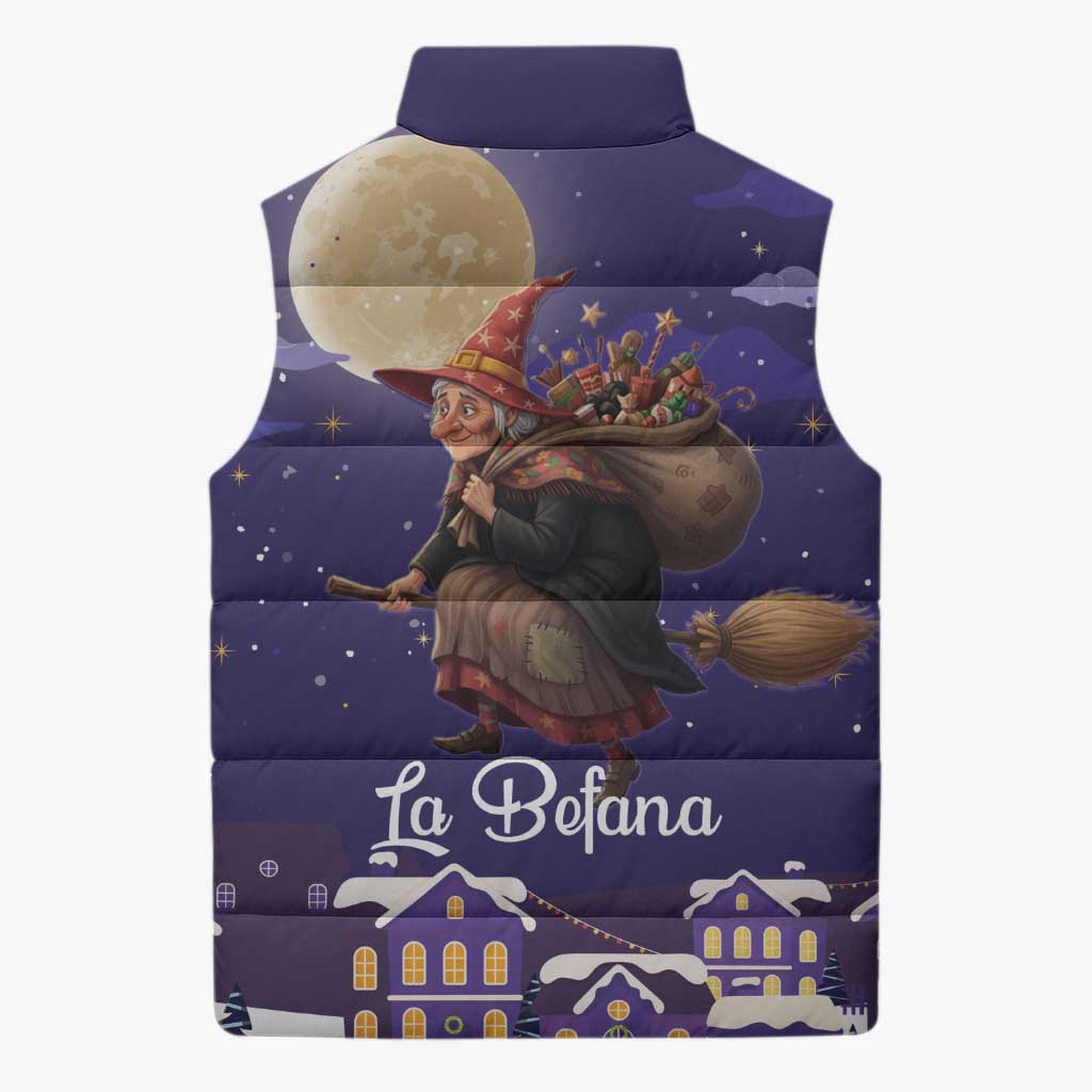 Italy Christmas Sleeveless Puffer Jacket La Befana Flying Over Winter Night - Wonder Print Shop