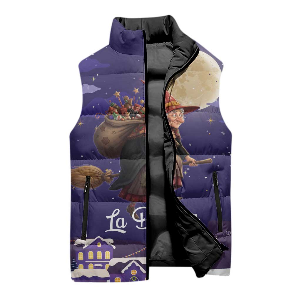 Italy Christmas Sleeveless Puffer Jacket La Befana Flying Over Winter Night - Wonder Print Shop