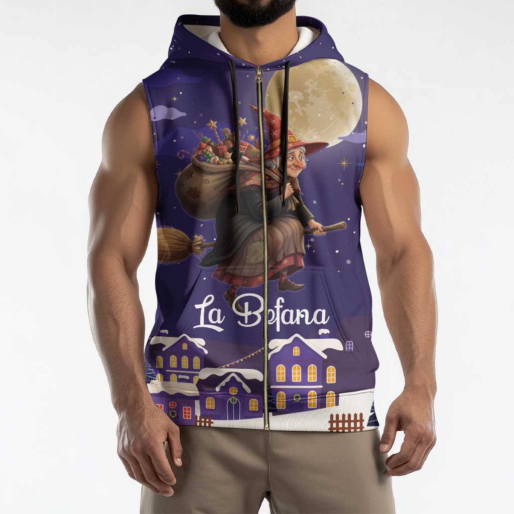 Italy Christmas Sleeveless Zip Hoodie La Befana Flying Over Winter Night - Wonder Print Shop