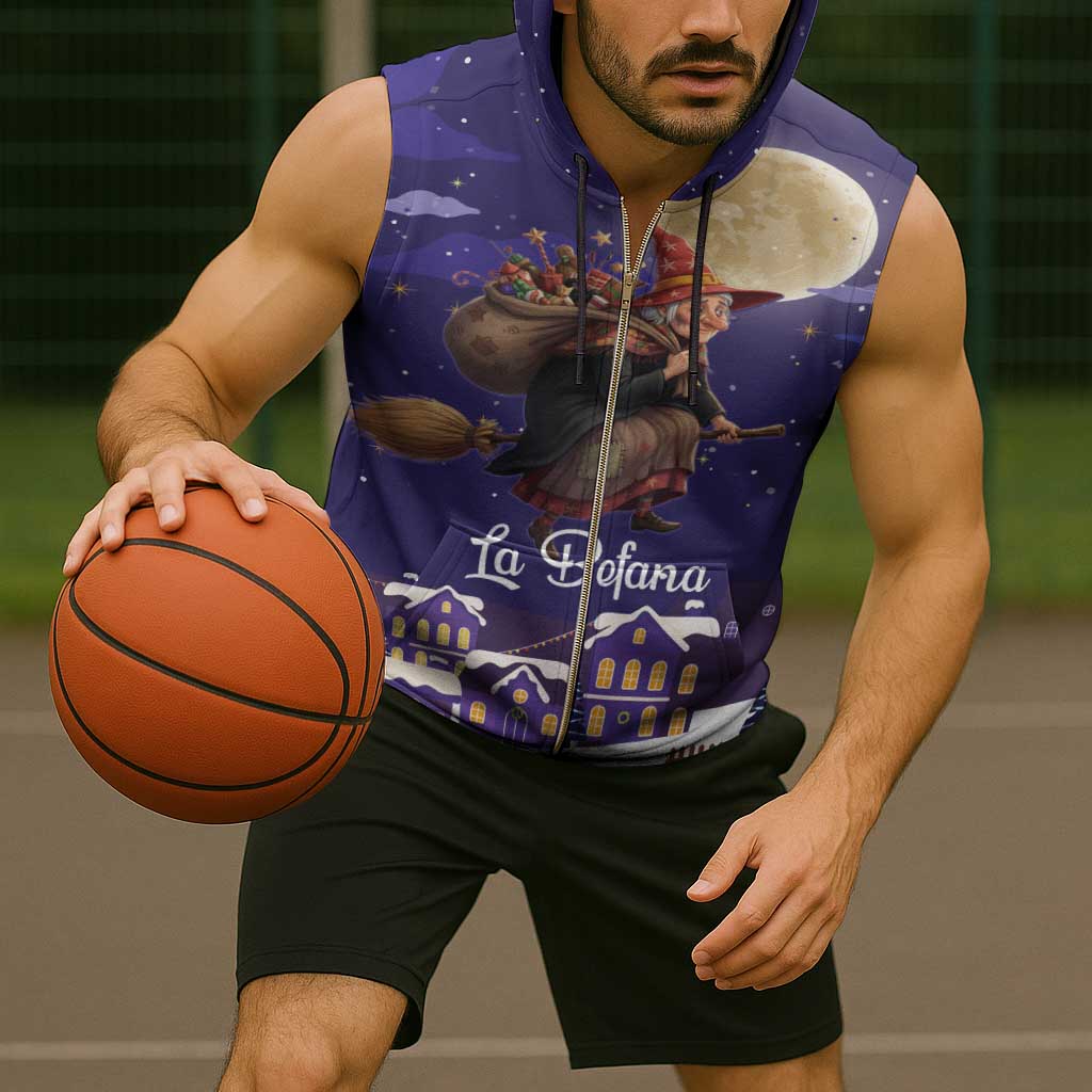 Italy Christmas Sleeveless Zip Hoodie La Befana Flying Over Winter Night - Wonder Print Shop
