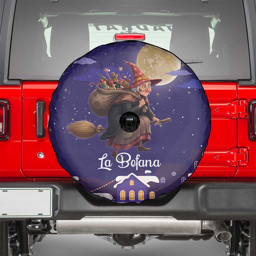 Italy Christmas Spare Tire Cover La Befana Flying Over Winter Night - Wonder Print Shop