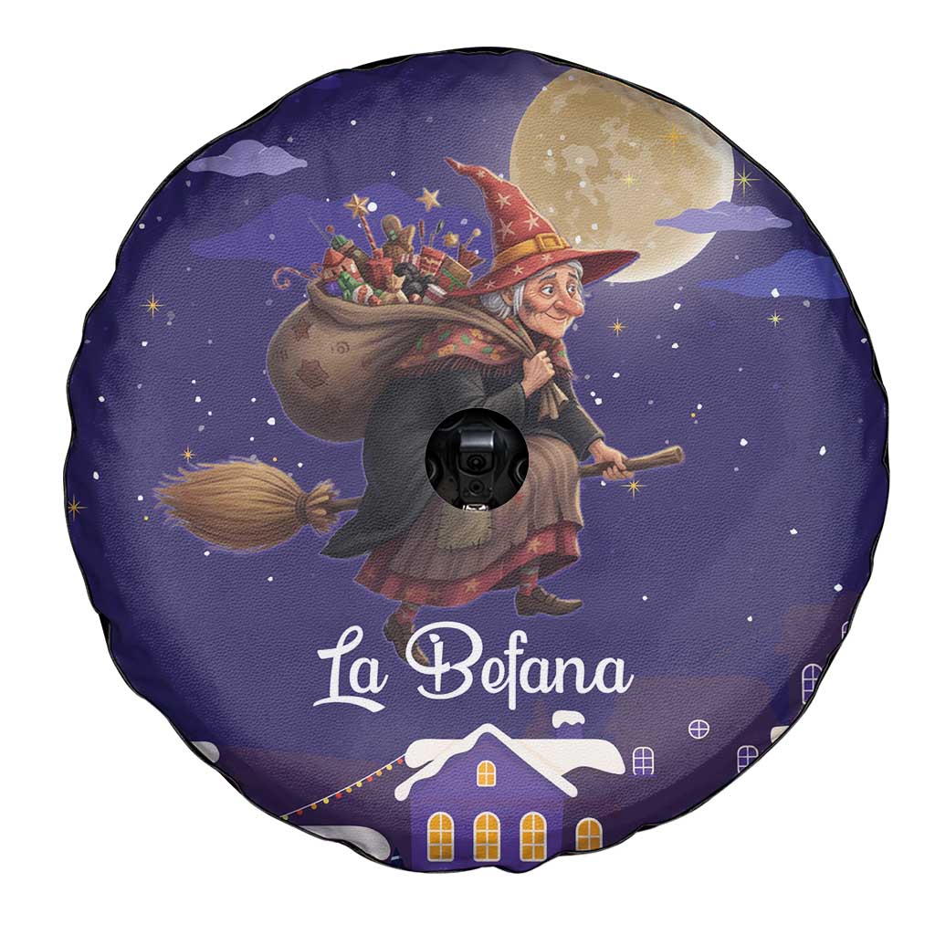 Italy Christmas Spare Tire Cover La Befana Flying Over Winter Night - Wonder Print Shop