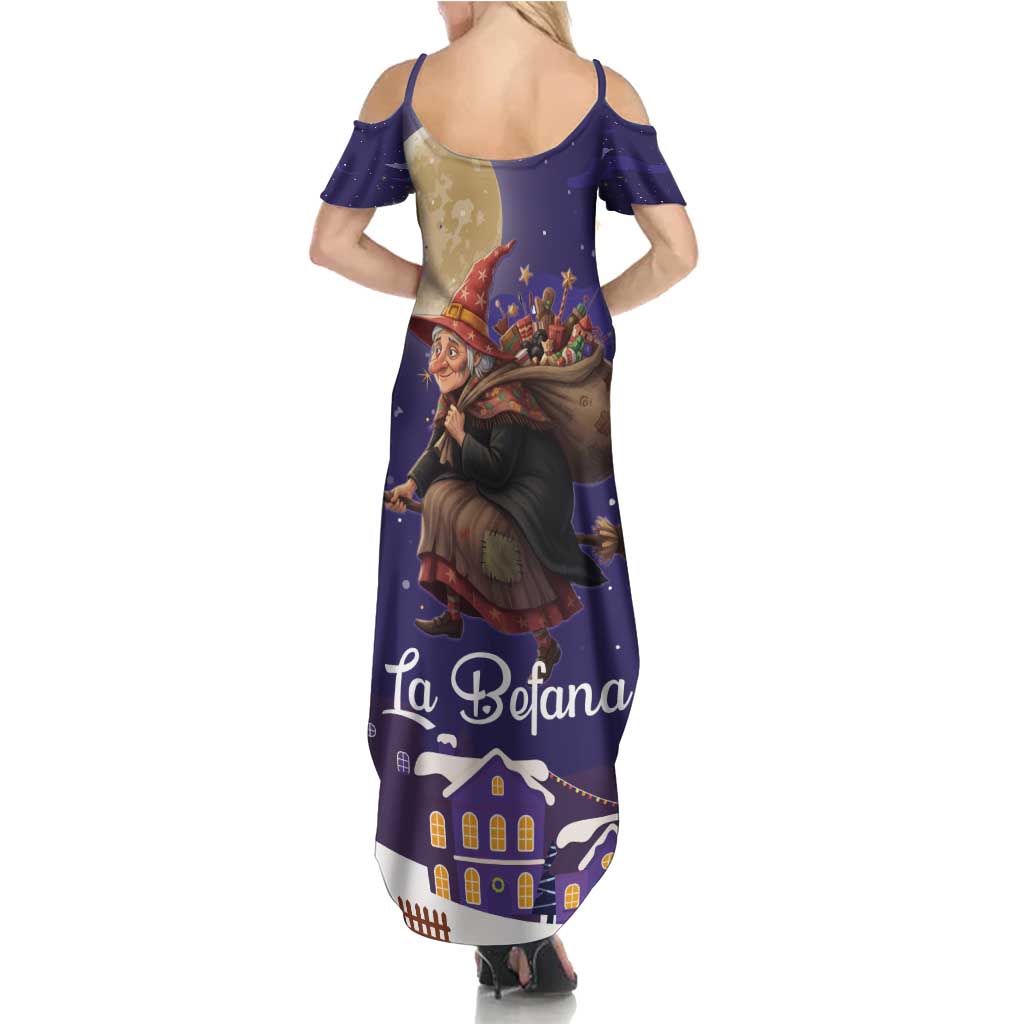 Italy Christmas Summer Maxi Dress La Befana Flying Over Winter Night - Wonder Print Shop