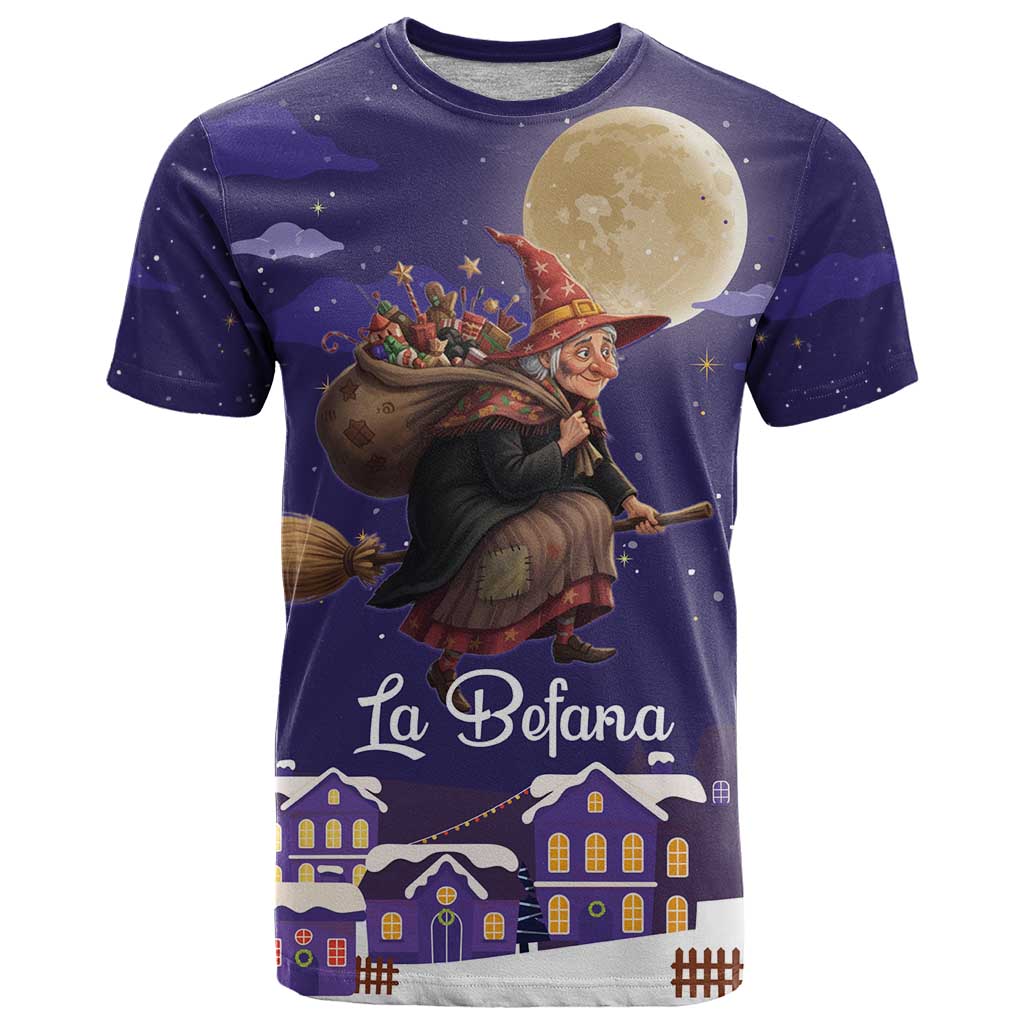 Italy Christmas T Shirt La Befana Flying Over Winter Night - Wonder Print Shop