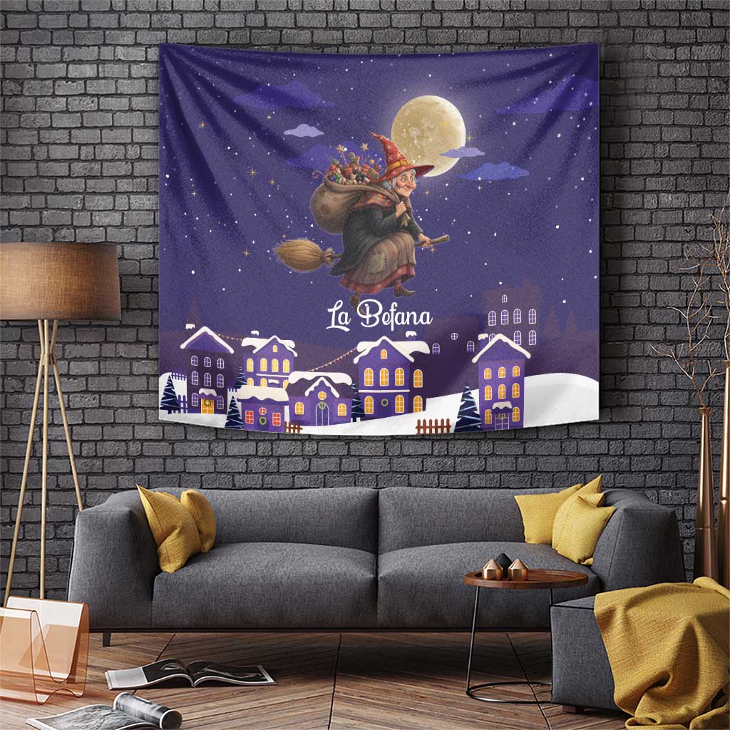 Italy Christmas Tapestry La Befana Flying Over Winter Night - Wonder Print Shop