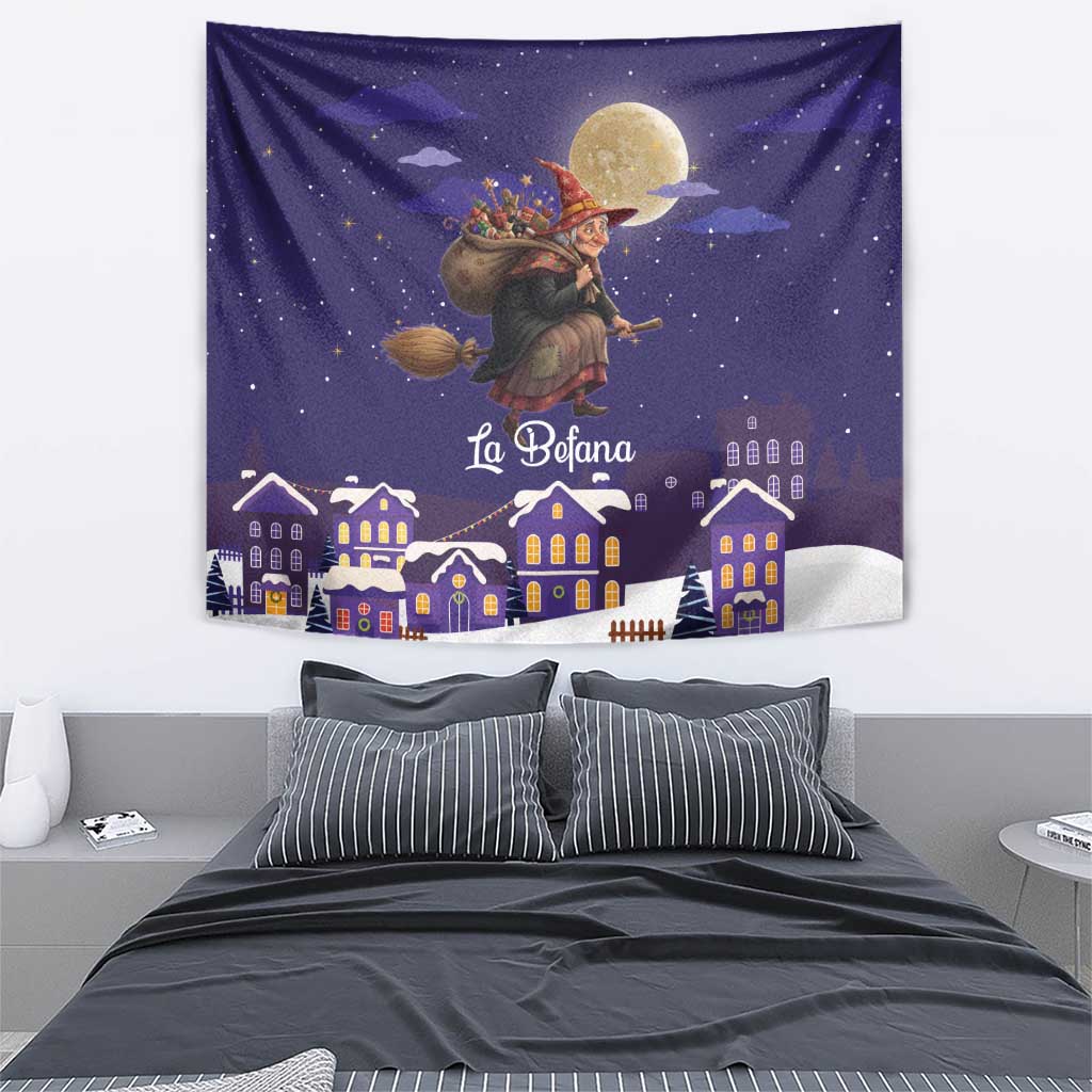 Italy Christmas Tapestry La Befana Flying Over Winter Night - Wonder Print Shop