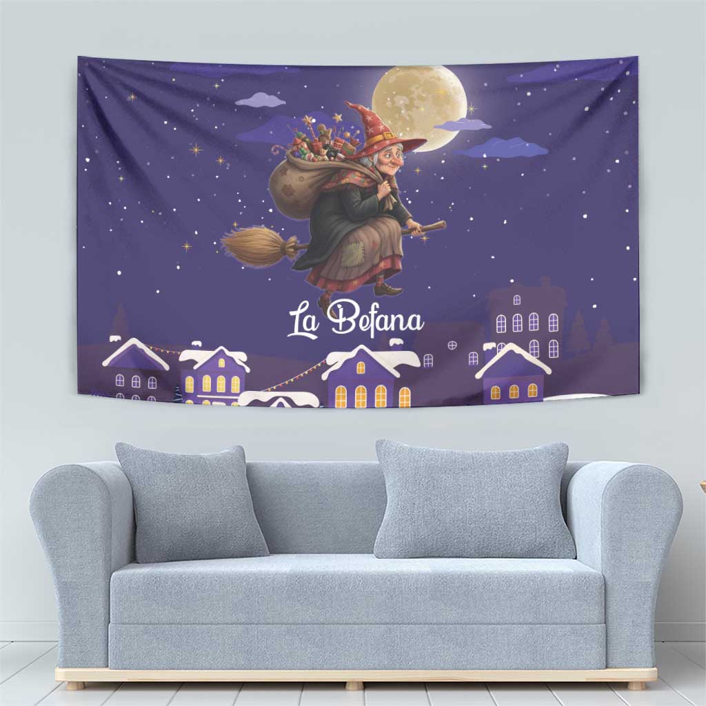 Italy Christmas Tapestry La Befana Flying Over Winter Night - Wonder Print Shop