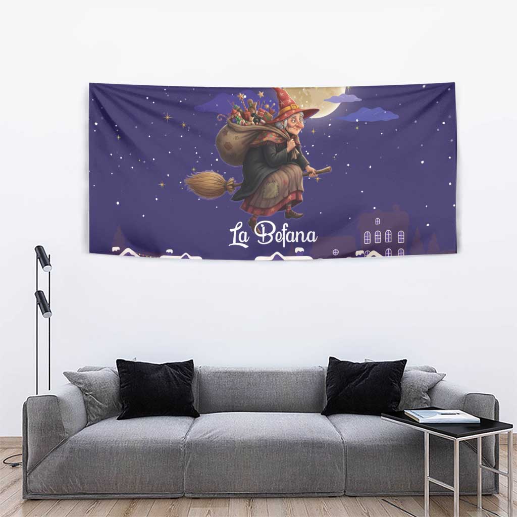 Italy Christmas Tapestry La Befana Flying Over Winter Night - Wonder Print Shop