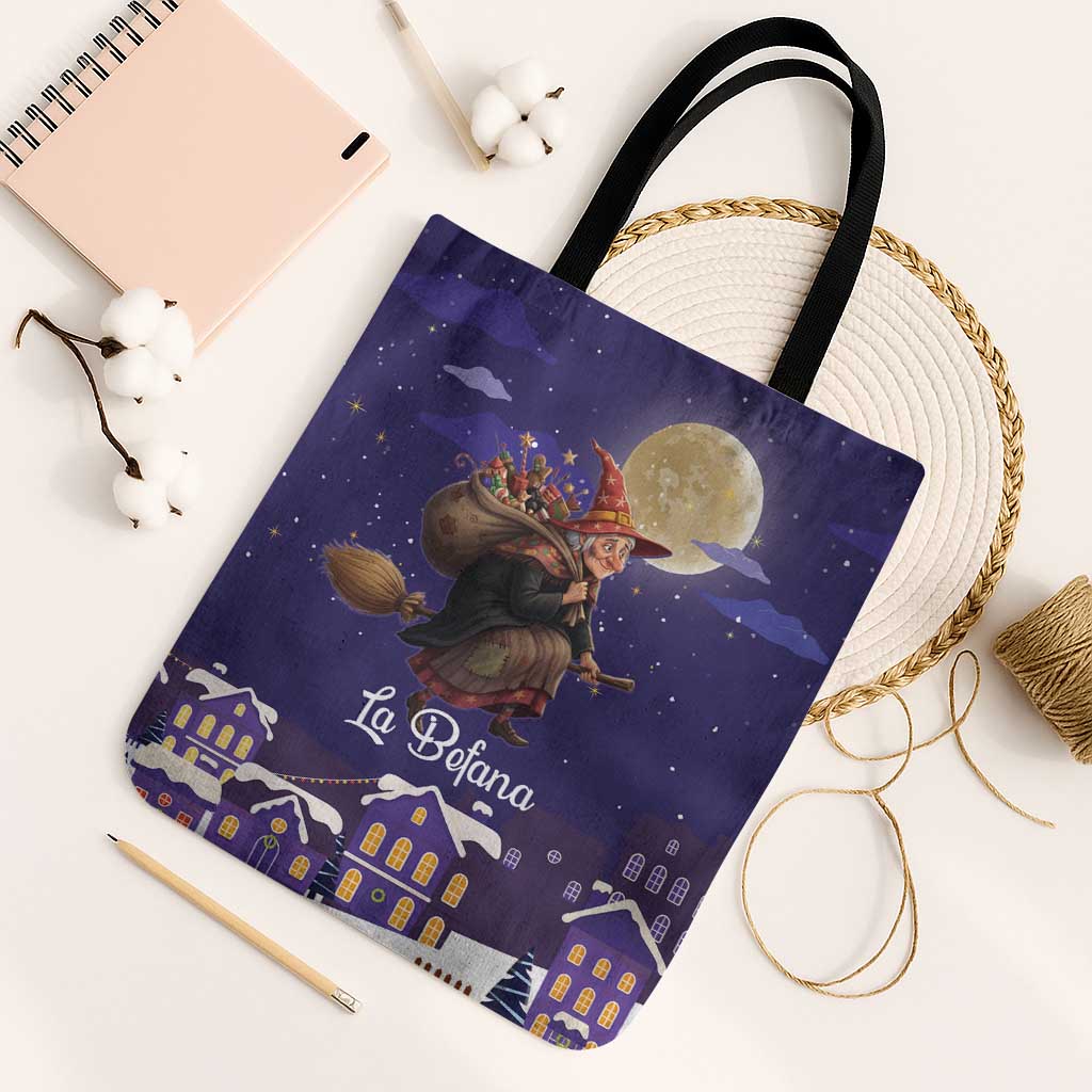 Italy Christmas Tote Bag La Befana Flying Over Winter Night - Wonder Print Shop