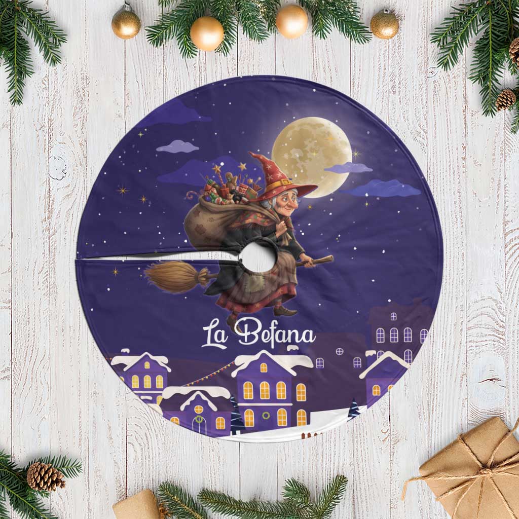 Italy Christmas Tree Skirt La Befana Flying Over Winter Night - Wonder Print Shop
