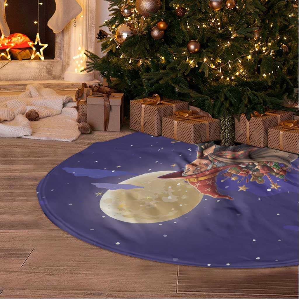 Italy Christmas Tree Skirt La Befana Flying Over Winter Night - Wonder Print Shop