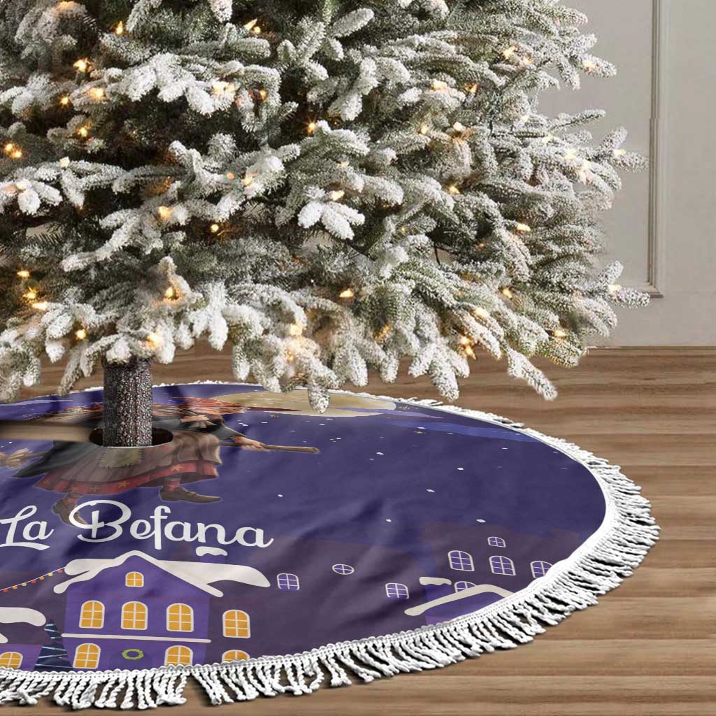 Italy Christmas Tree Skirt La Befana Flying Over Winter Night - Wonder Print Shop