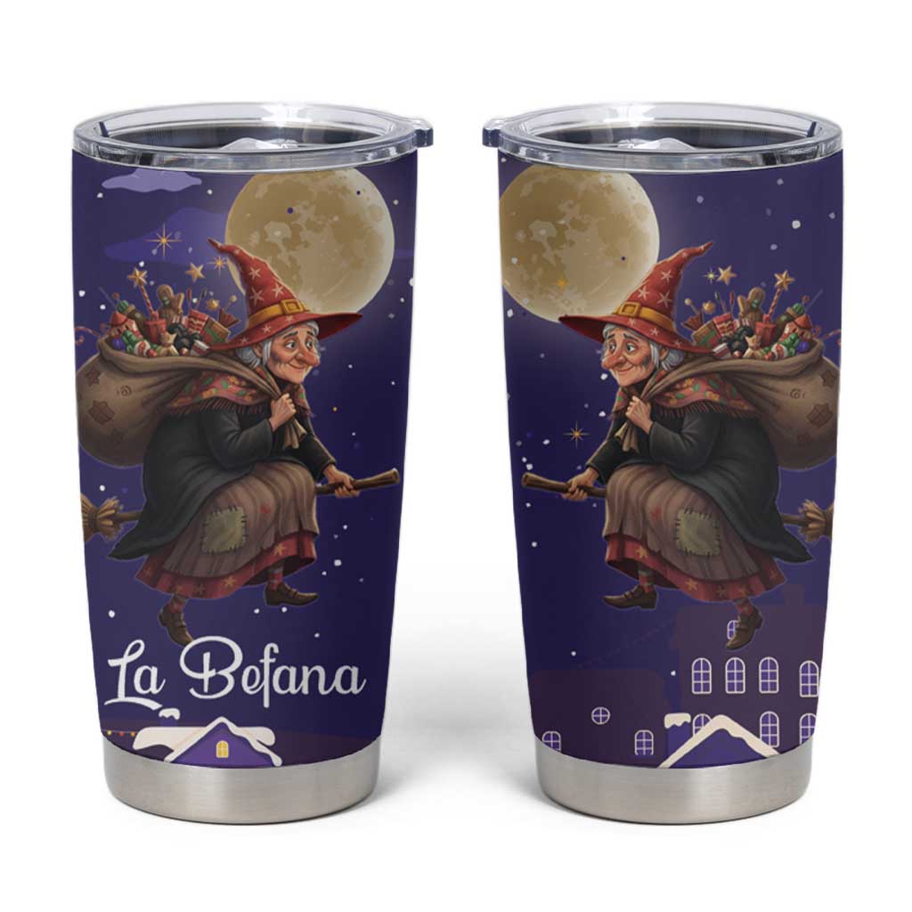 Italy Christmas Tumbler Cup La Befana Flying Over Winter Night - Wonder Print Shop