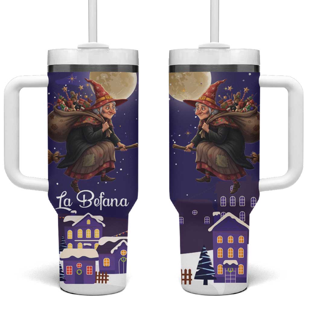 Italy Christmas Tumbler With Handle La Befana Flying Over Winter Night - Wonder Print Shop