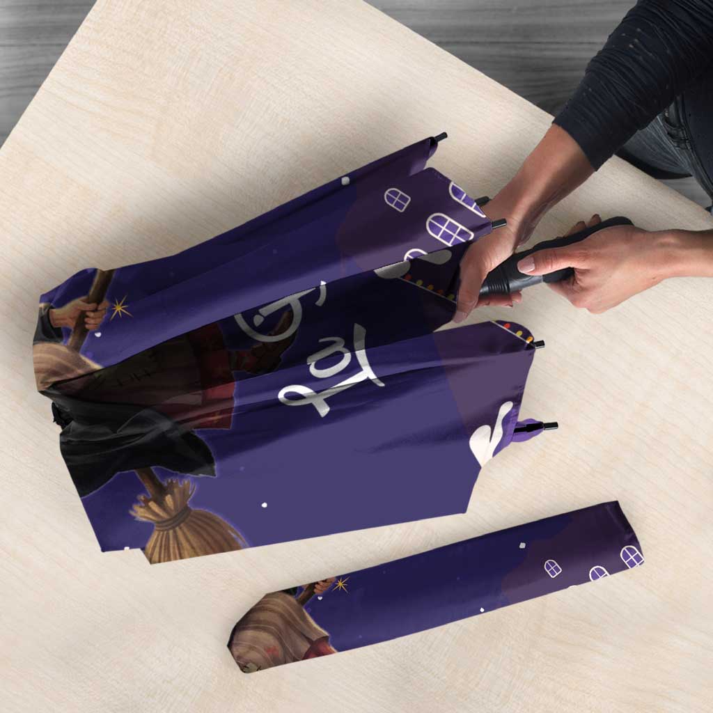 Italy Christmas Umbrella La Befana Flying Over Winter Night - Wonder Print Shop