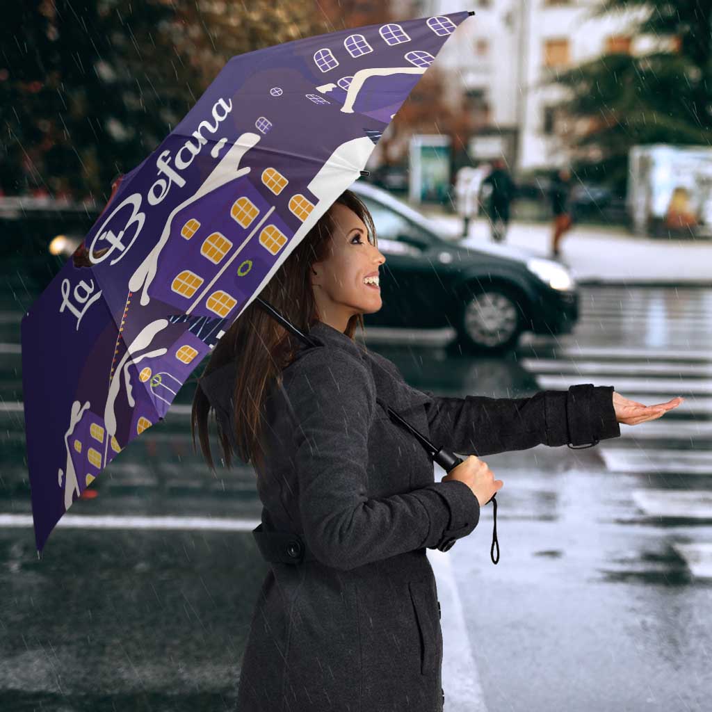 Italy Christmas Umbrella La Befana Flying Over Winter Night - Wonder Print Shop