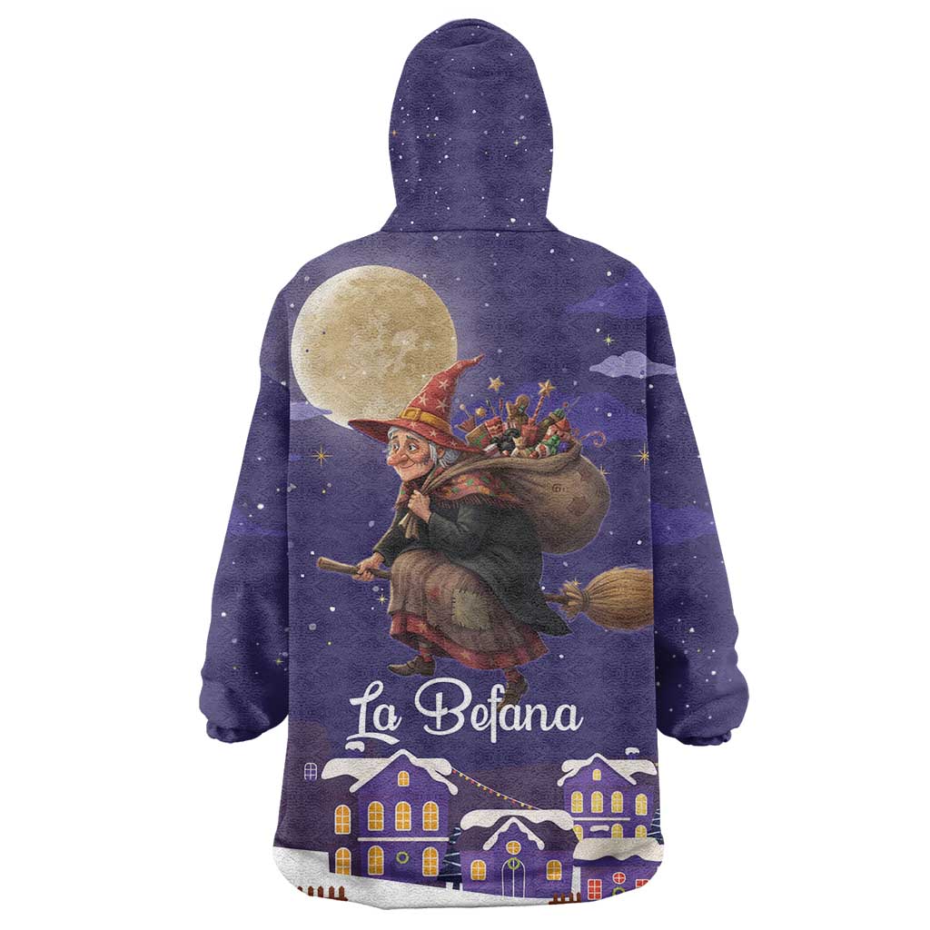 Italy Christmas Wearable Blanket Hoodie La Befana Flying Over Winter Night - Wonder Print Shop