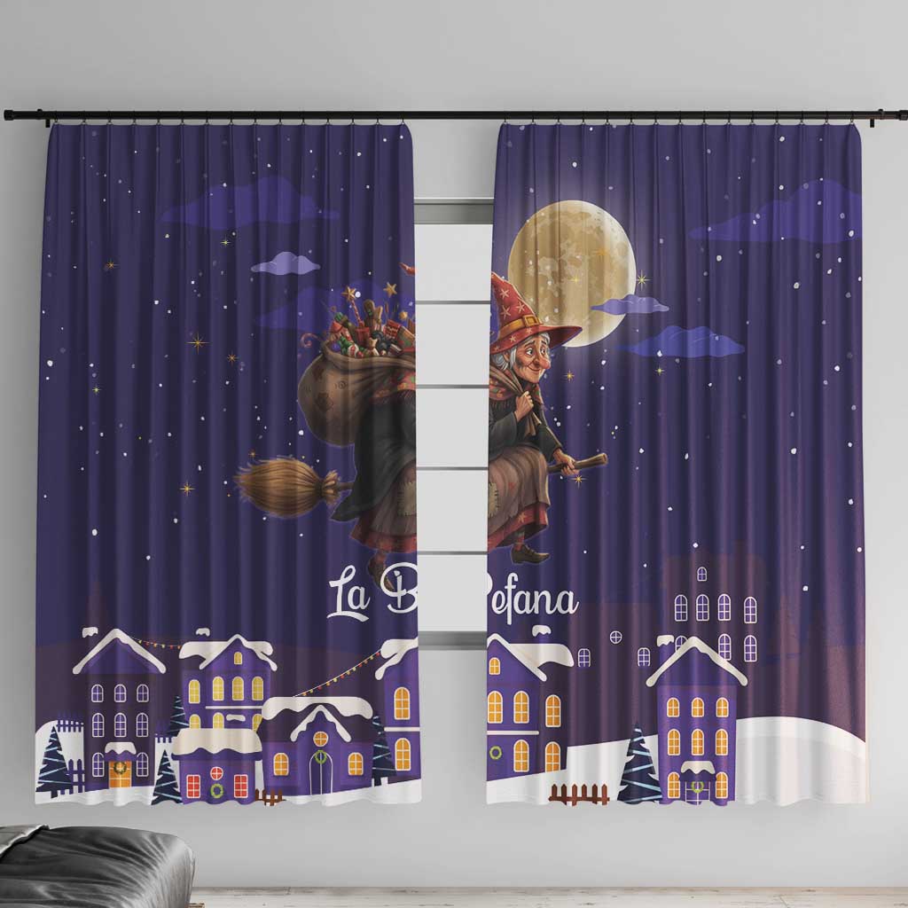 Italy Christmas Window Curtain La Befana Flying Over Winter Night - Wonder Print Shop