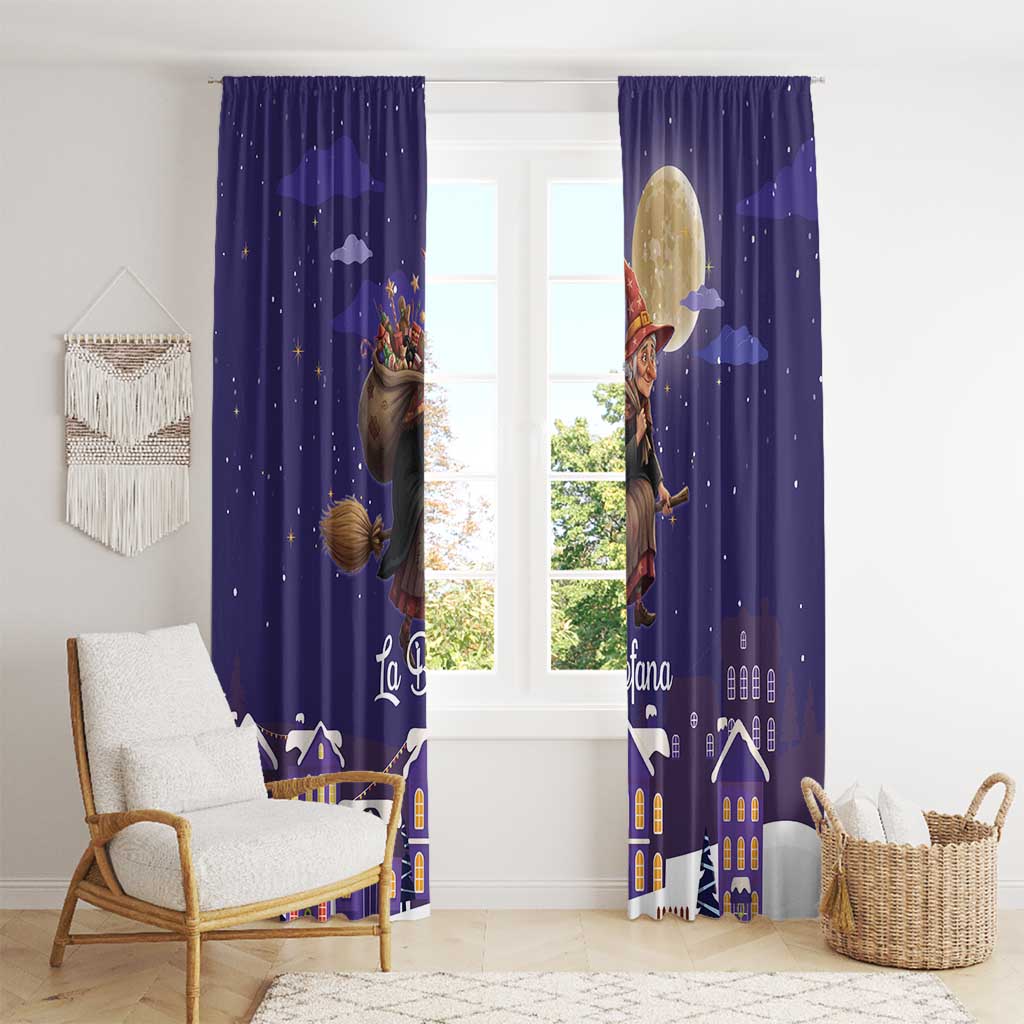 Italy Christmas Window Curtain La Befana Flying Over Winter Night - Wonder Print Shop