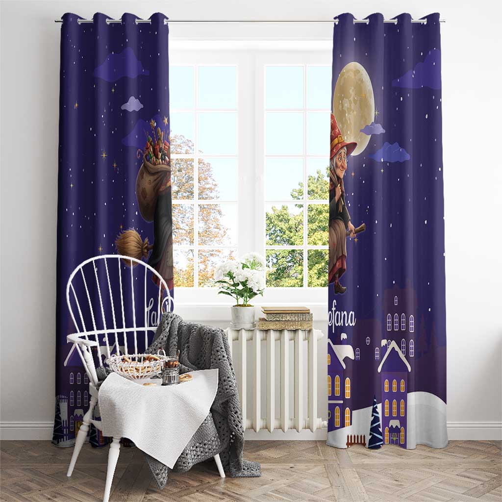 Italy Christmas Window Curtain La Befana Flying Over Winter Night - Wonder Print Shop