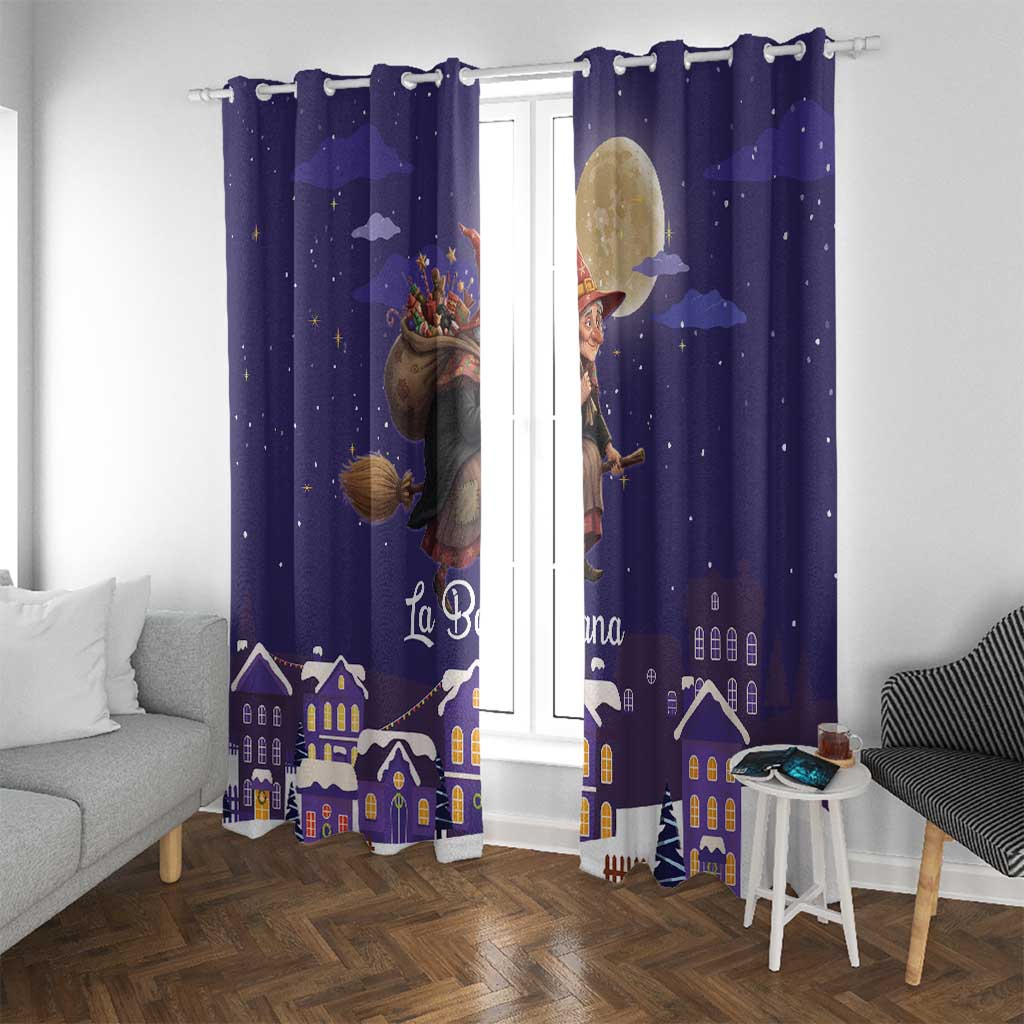 Italy Christmas Window Curtain La Befana Flying Over Winter Night - Wonder Print Shop