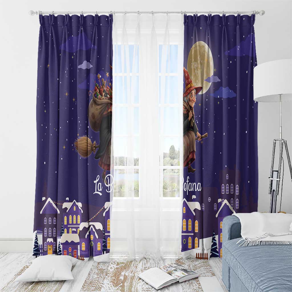 Italy Christmas Window Curtain La Befana Flying Over Winter Night - Wonder Print Shop