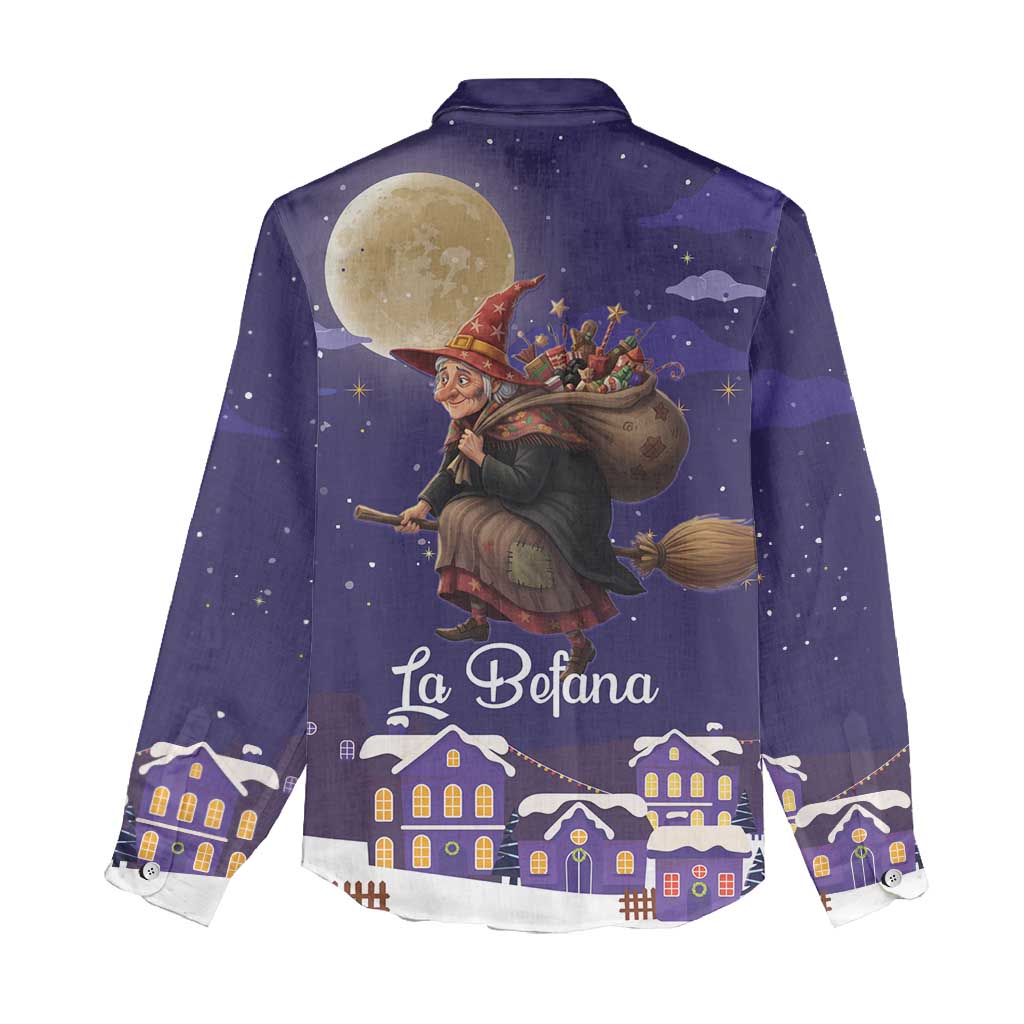 Italy Christmas Women Casual Shirt La Befana Flying Over Winter Night - Wonder Print Shop