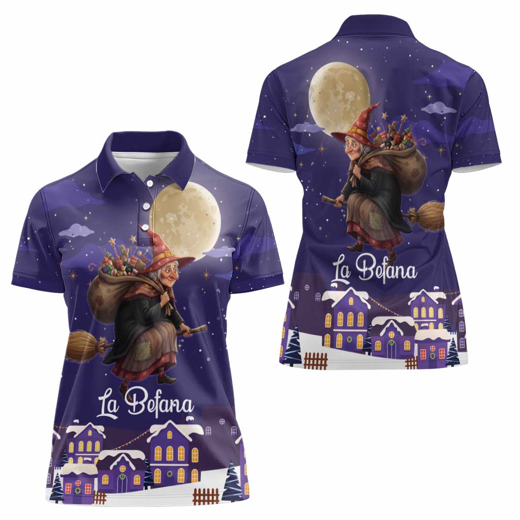 Italy Christmas Women Polo Shirt La Befana Flying Over Winter Night - Wonder Print Shop