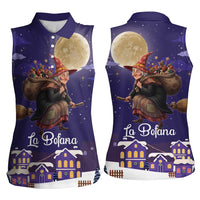 Italy Christmas Women Sleeveless Polo Shirt La Befana Flying Over Winter Night - Wonder Print Shop
