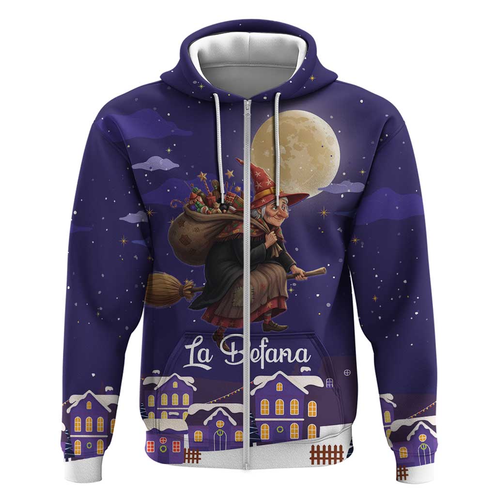 Italy Christmas Zip Hoodie La Befana Flying Over Winter Night - Wonder Print Shop