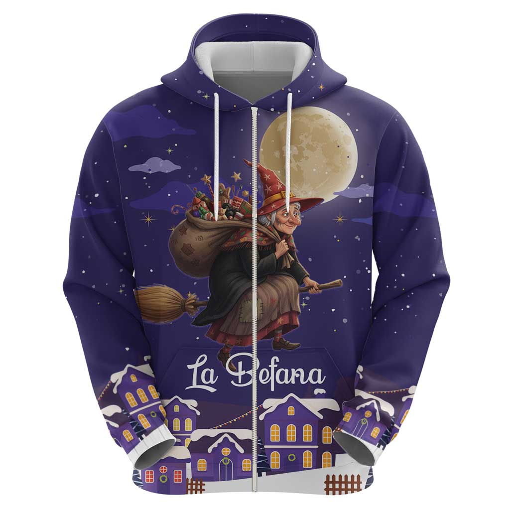 Italy Christmas Zip Hoodie La Befana Flying Over Winter Night - Wonder Print Shop