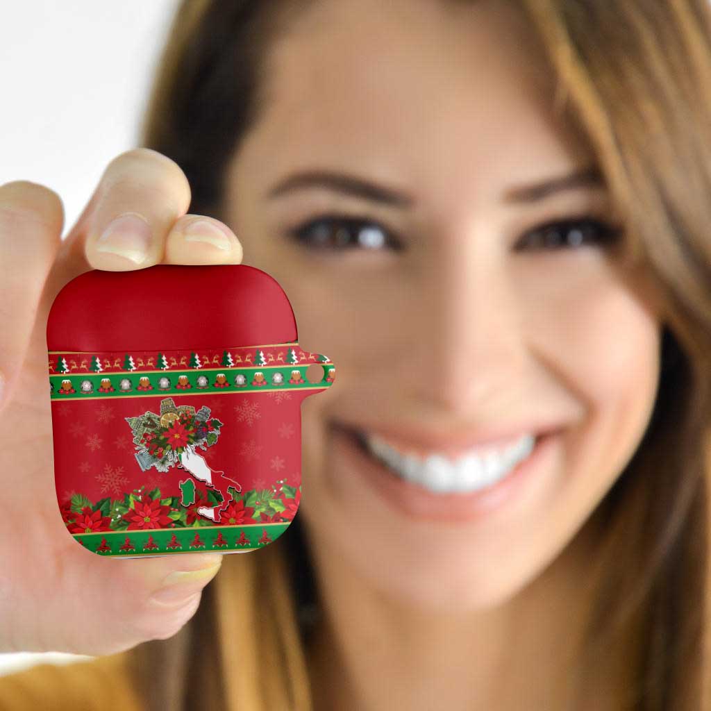 Italy Christmas AirPods Case Italian Map Poinsettia - Wonder Print Shop