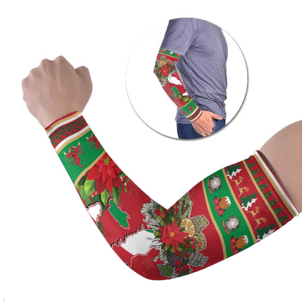 Italy Christmas Arm Sleeves Italian Map Poinsettia - Wonder Print Shop