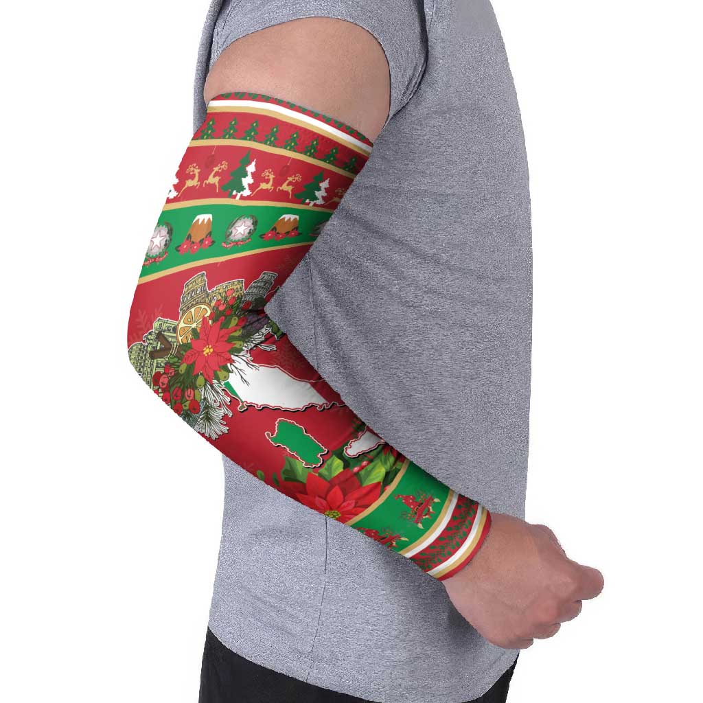 Italy Christmas Arm Sleeves Italian Map Poinsettia - Wonder Print Shop
