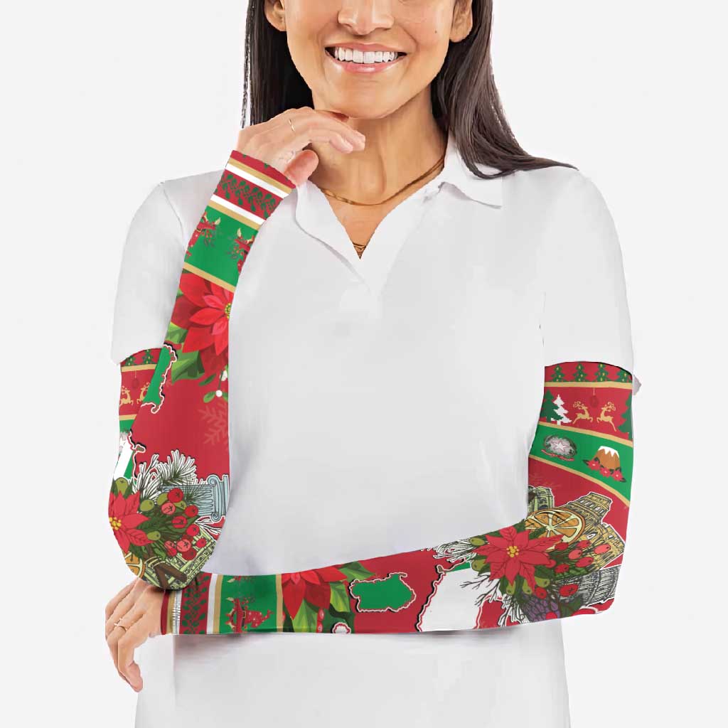Italy Christmas Arm Sleeves Italian Map Poinsettia - Wonder Print Shop
