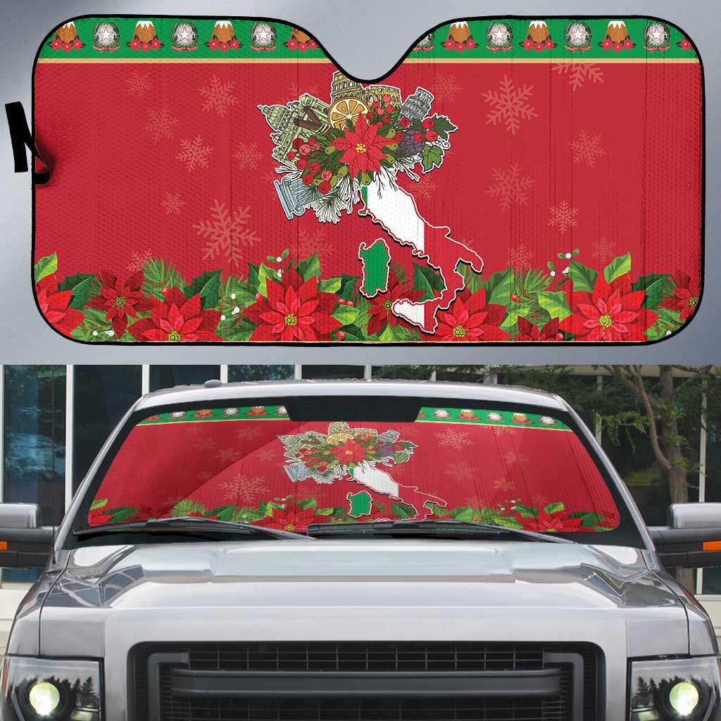 Italy Christmas Auto Sun Shade Italian Map Poinsettia - Wonder Print Shop
