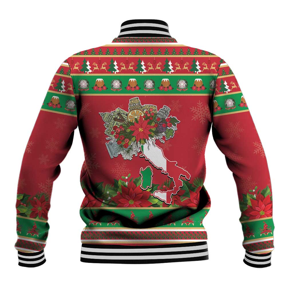 Italy Christmas Baseball Jacket Italian Map Poinsettia - Wonder Print Shop