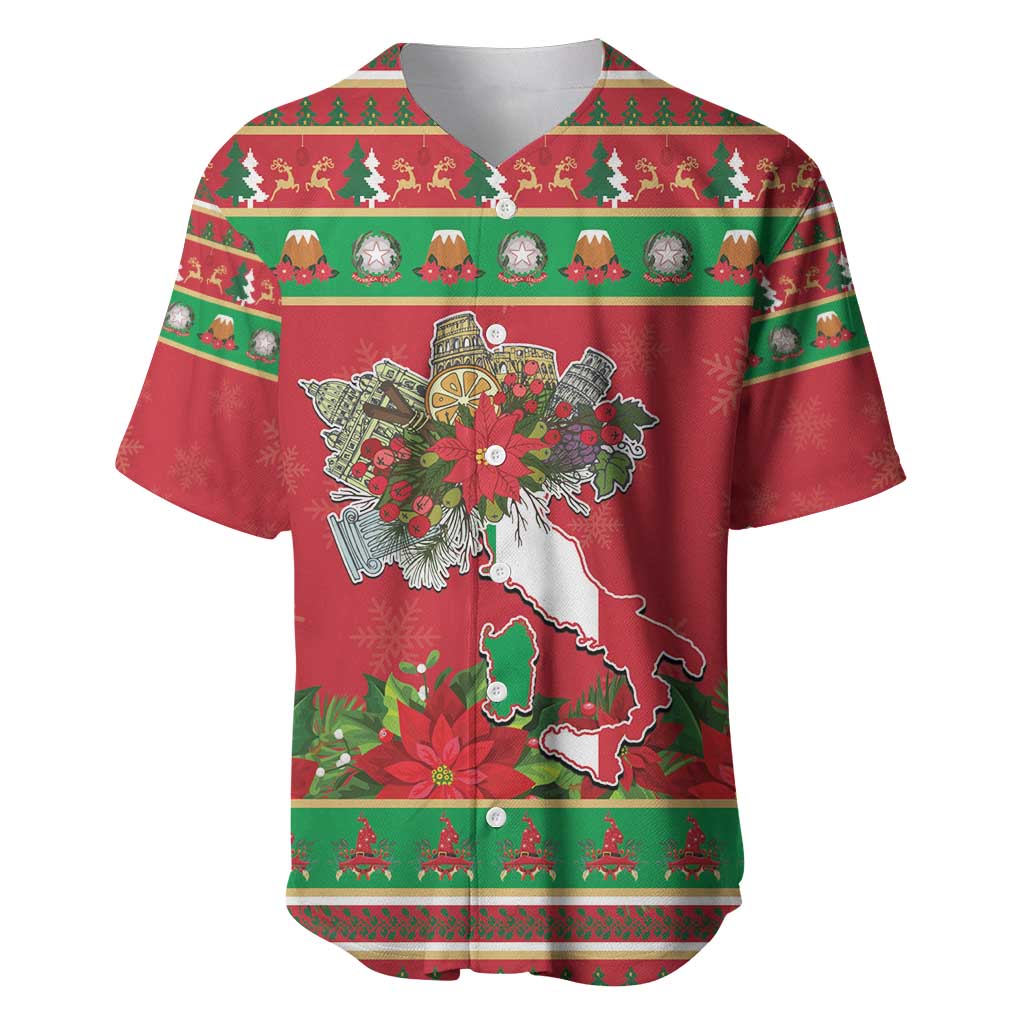 Italy Christmas Baseball Jersey Italian Map Poinsettia - Wonder Print Shop