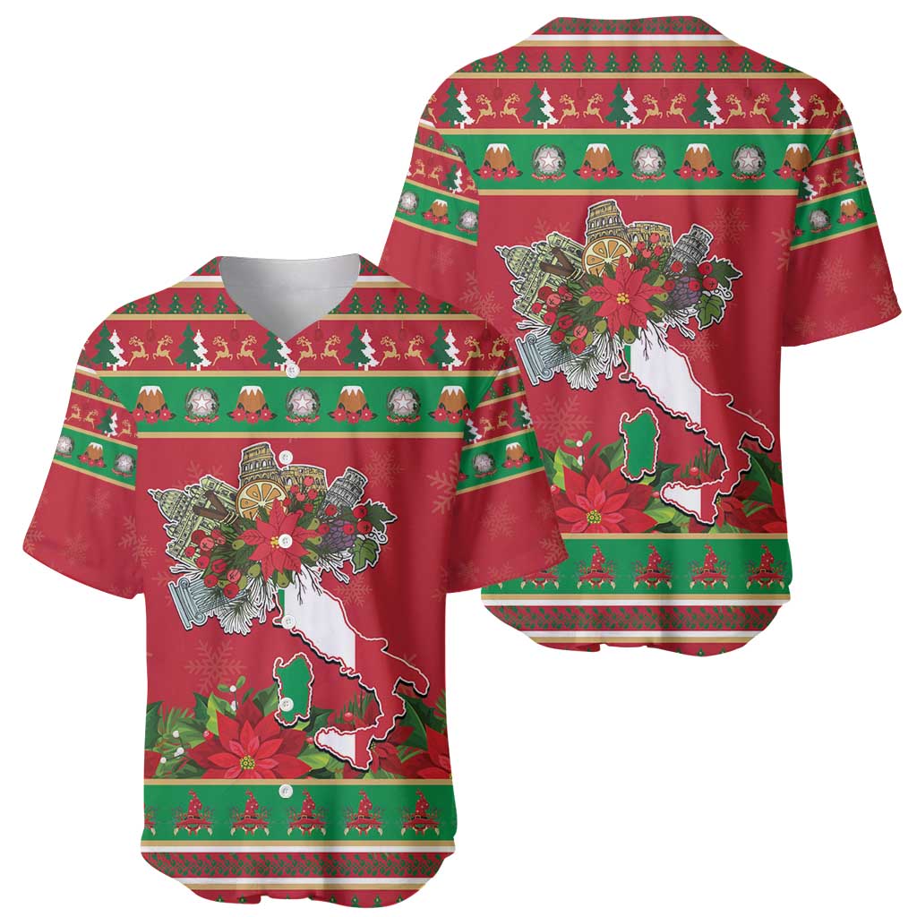Italy Christmas Baseball Jersey Italian Map Poinsettia - Wonder Print Shop