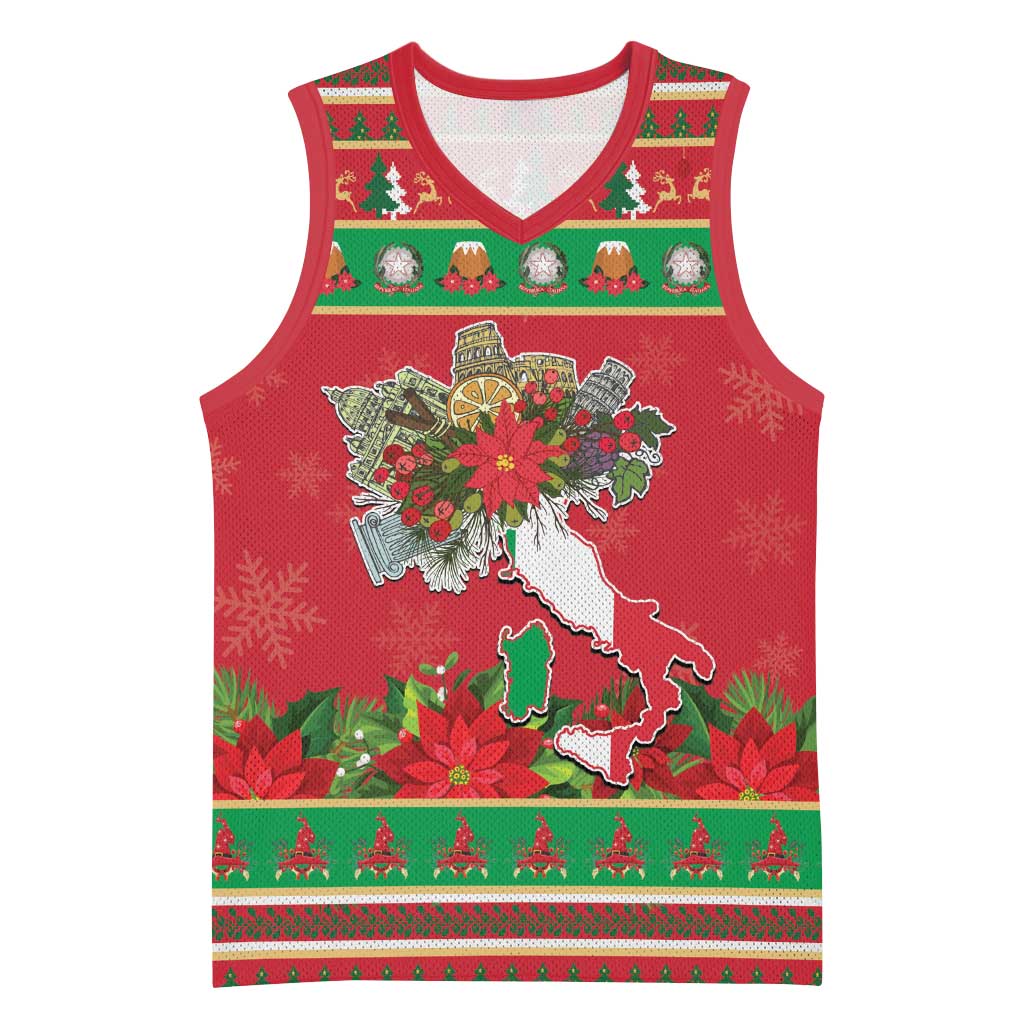 Italy Christmas Basketball Jersey Italian Map Poinsettia - Wonder Print Shop