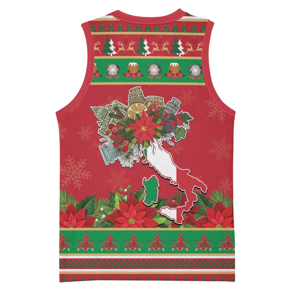 Italy Christmas Basketball Jersey Italian Map Poinsettia - Wonder Print Shop
