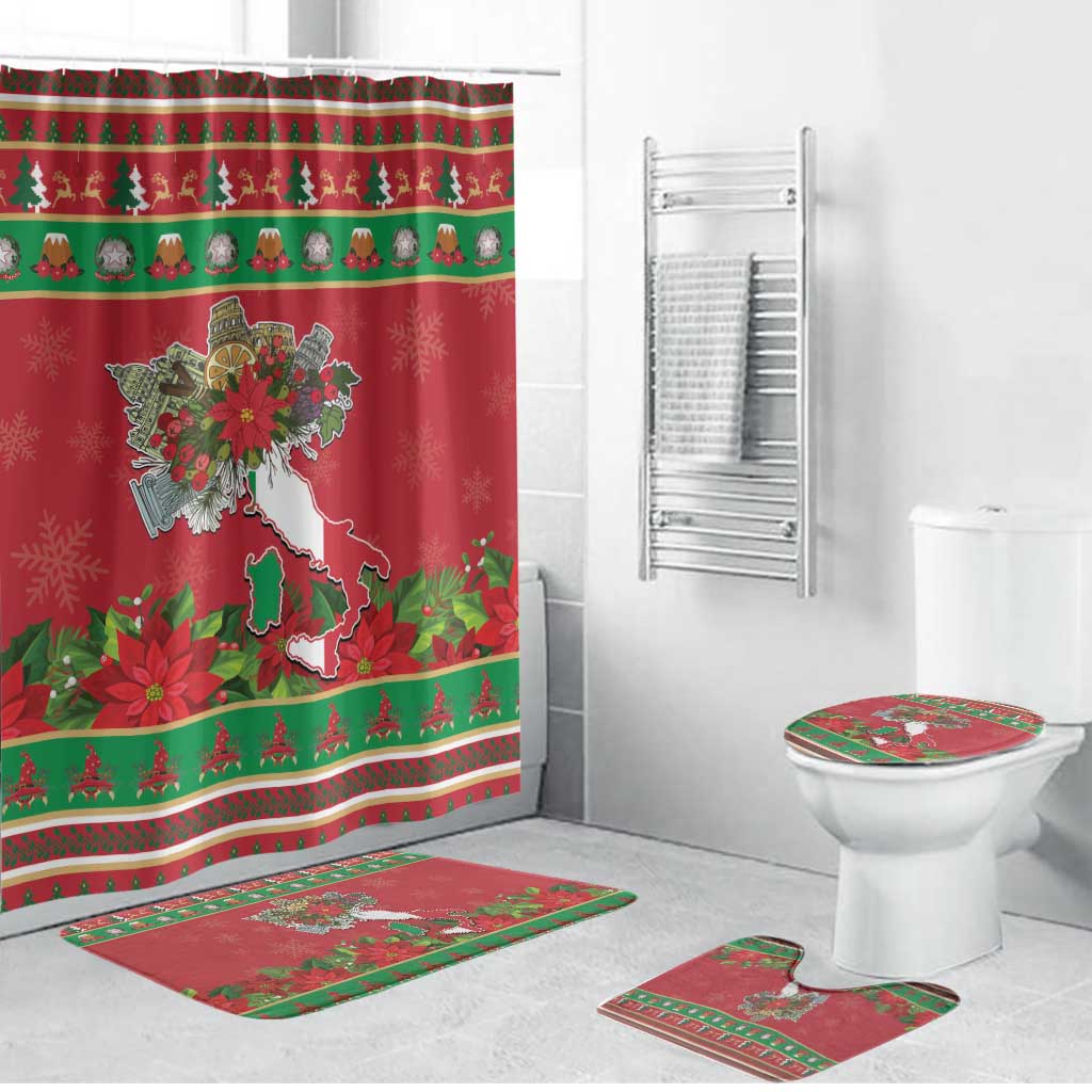 Italy Christmas Bathroom Set Italian Map Poinsettia - Wonder Print Shop