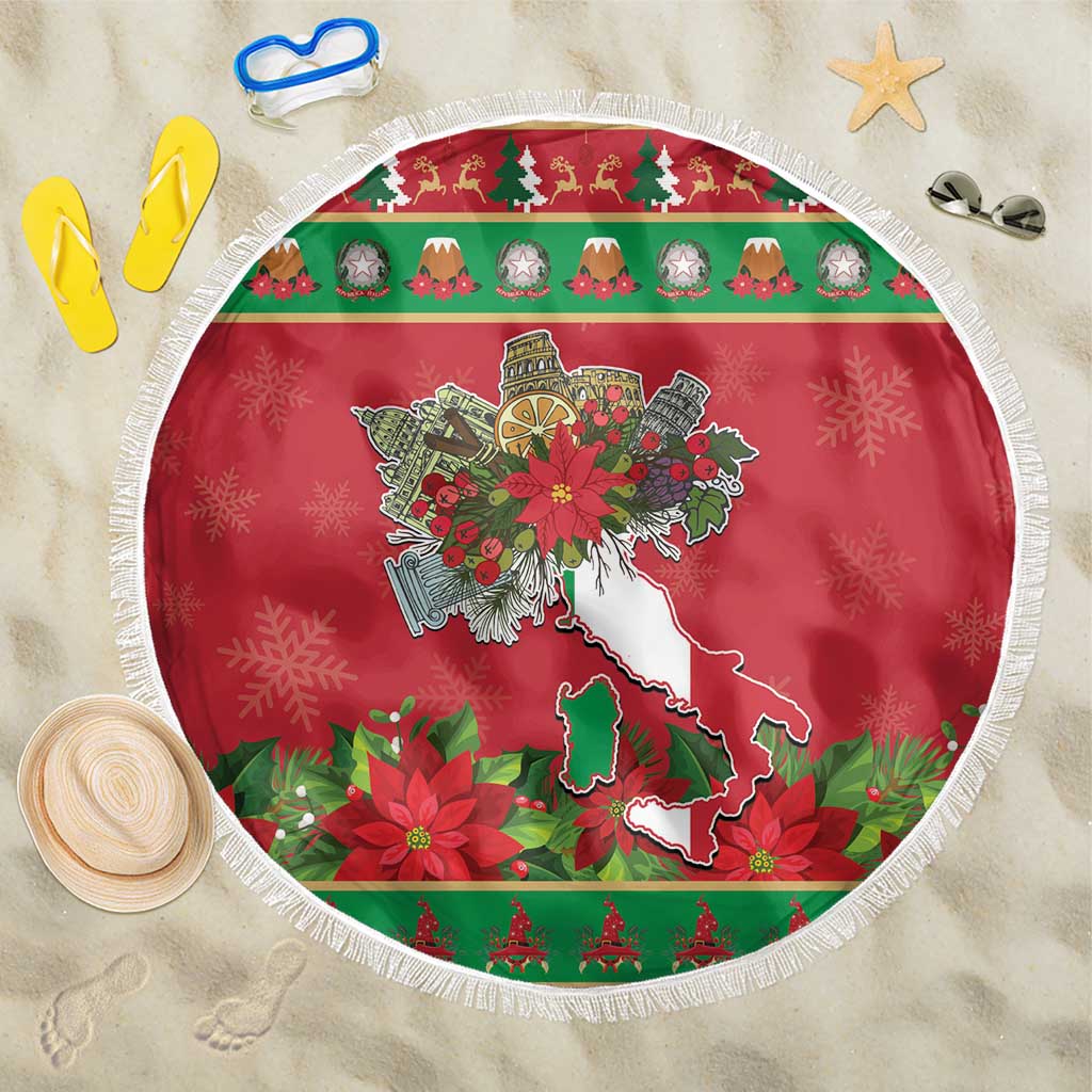Italy Christmas Beach Blanket Italian Map Poinsettia - Wonder Print Shop