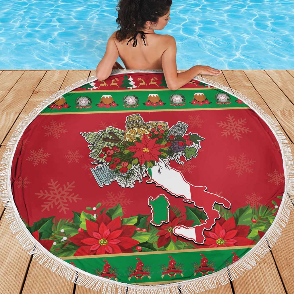 Italy Christmas Beach Blanket Italian Map Poinsettia - Wonder Print Shop